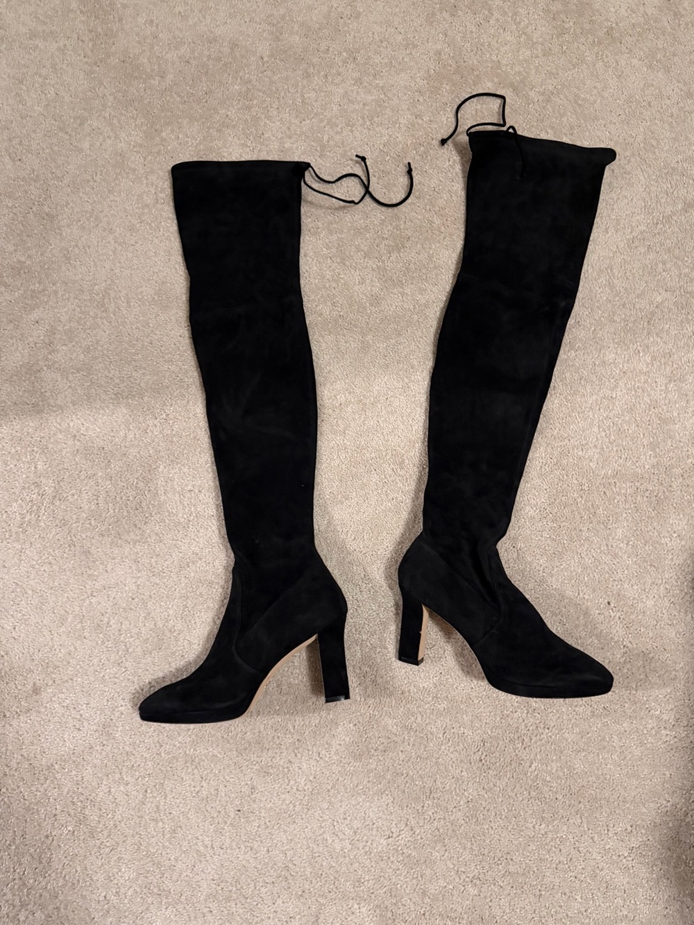 Stuart Weitzman Black Over-The-Knee Suede Heel Boots